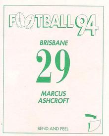 1994 Select AFL Stickers #29 Marcus Ashcroft Back